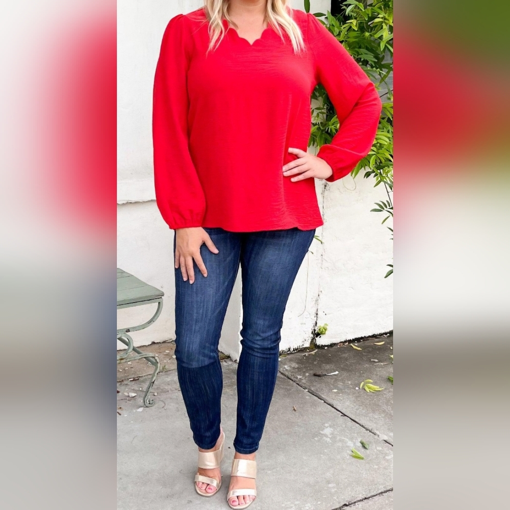 Fiery Red Scallop Top